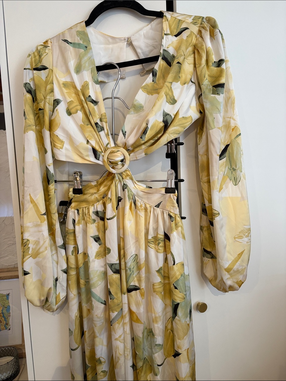 Hello Molly Yellow Floral Ring-Front Long Sleeve Maxi Dress